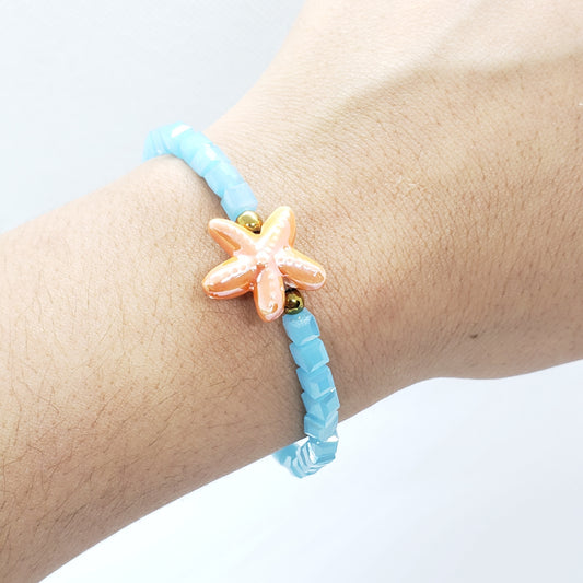 Pulsera cristal azul y estrella mar