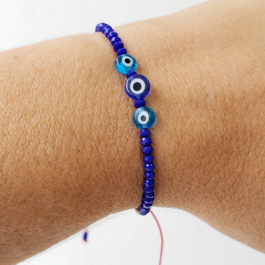 Pulsera 3 ojos cristal azul